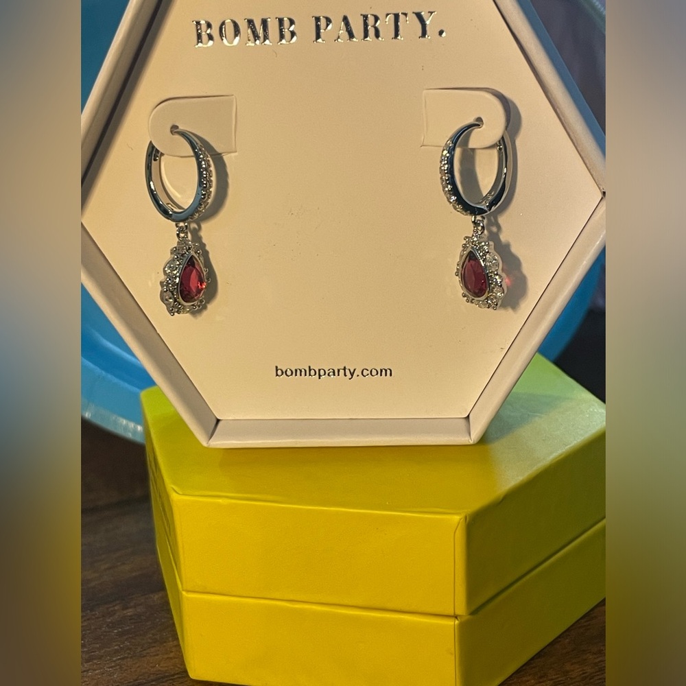 BP earrings RBP3704 Blooming Wonder lab created dark ruby with rhodium plating